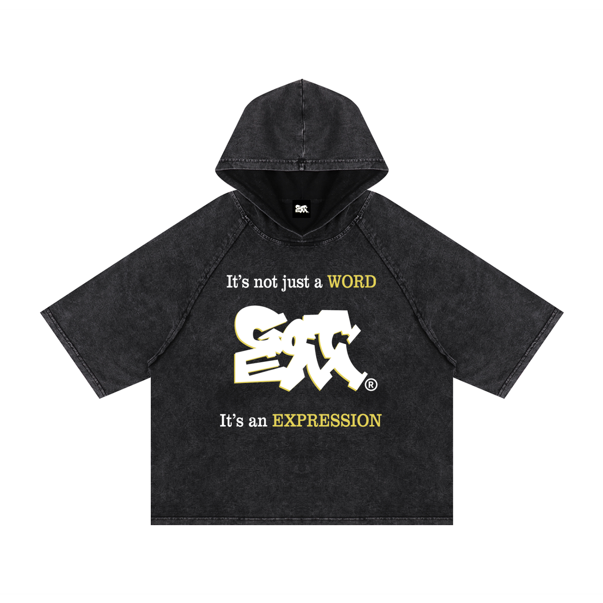 GOT ʻEM® Original with Tagline Snow Washed Hooded Boxy T-Shirt | Unisex